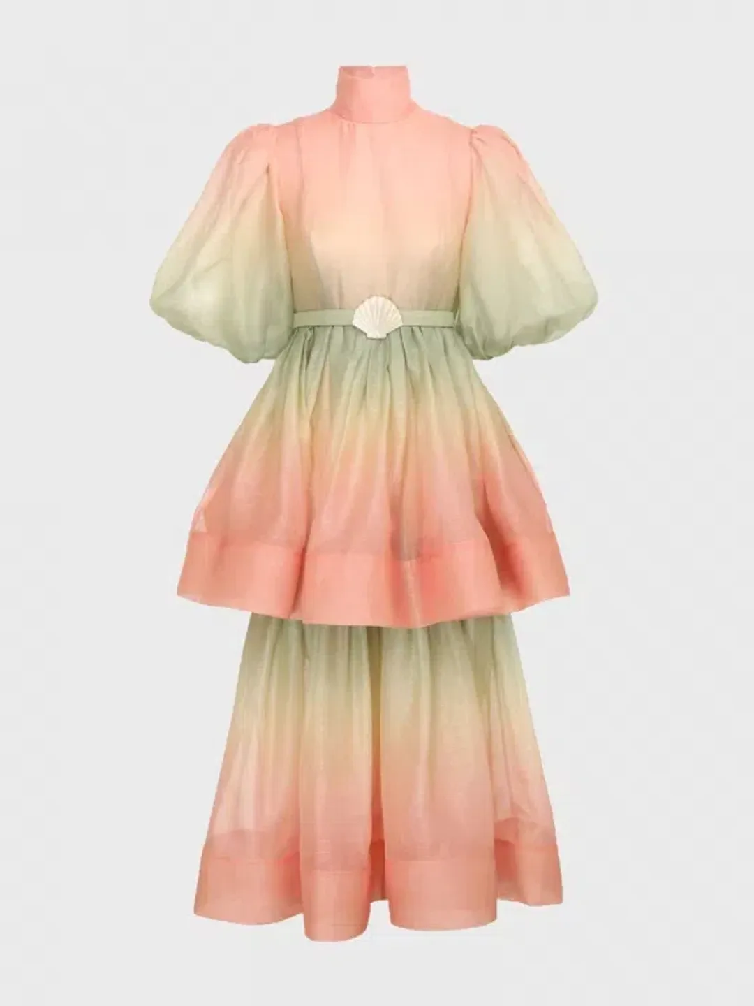 Zimmermann Postcard Puff Sleeve Midi Dress Ombre Watermelon Size 3 / AU 14 for rent on The Volte - main image