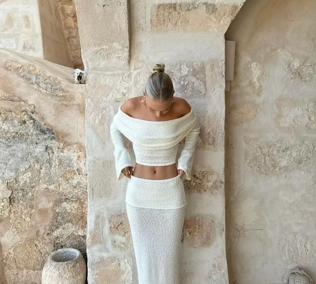 Wanderdoll Yasmin Boucle Knit Coord Cream Size XS / AU 6 for rent on The Volte - main image