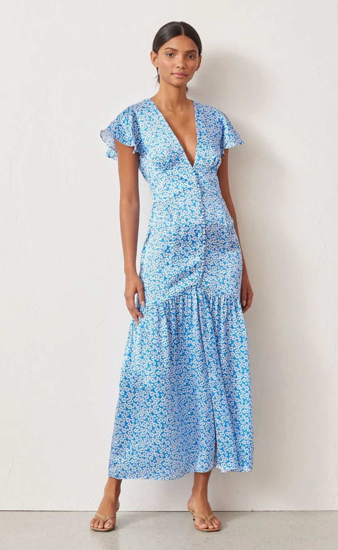 Bec & Bridge Alizee Midi Dress Blue Floral Size 12 for rent on The Volte - main image