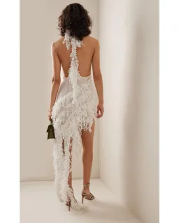 Zimmermann Tama Sequin Asymmetric Linen Silk Dress White Size 0P / AU 6 for rent on The Volte - image 2
