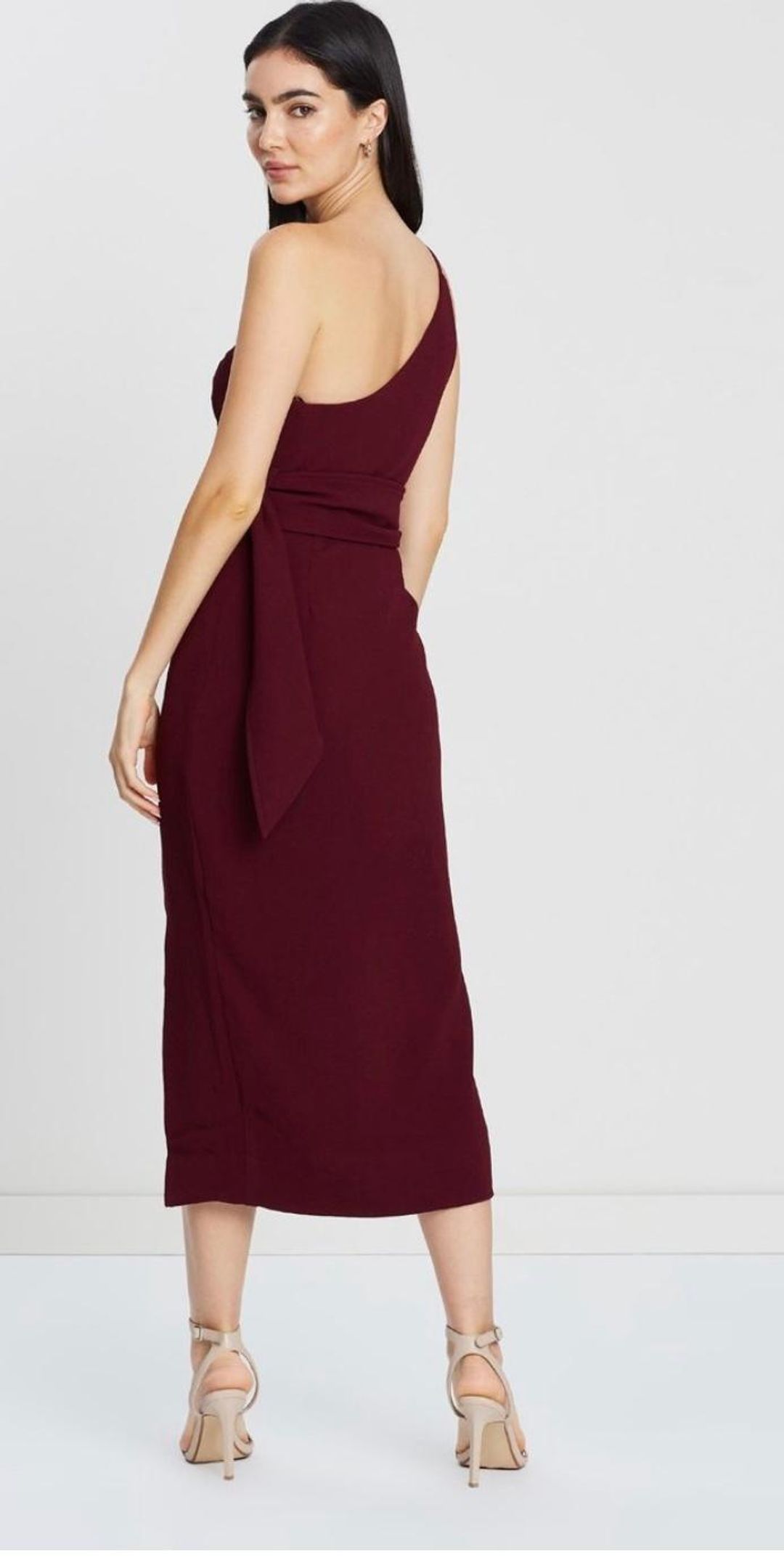 Shona Joy Andrea One-Shoulder Fitted Midi Dress Burgundy 6 for rent on The Volte - main image