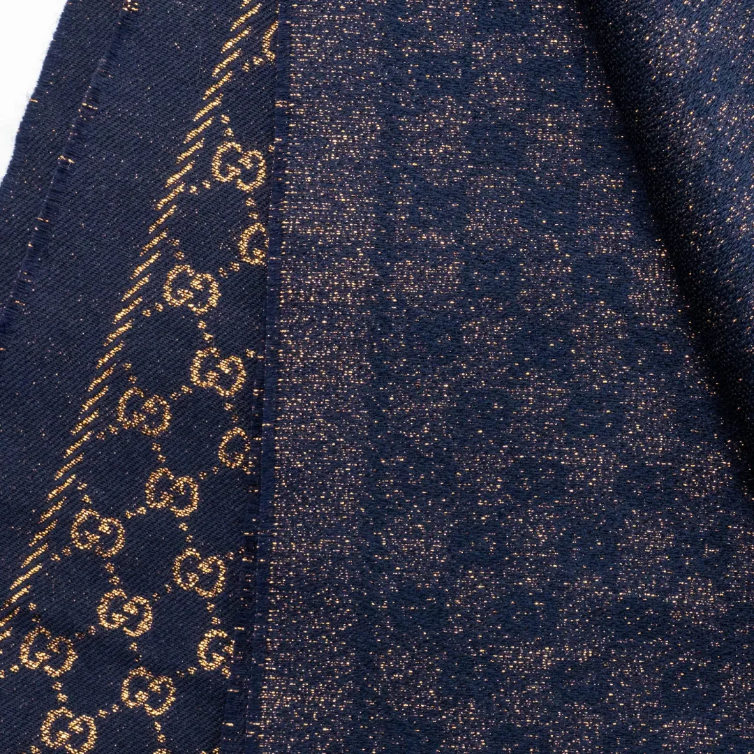 Gucci Metallic GG Wool Scarf Navy Bronze for rent on The Volte - main image