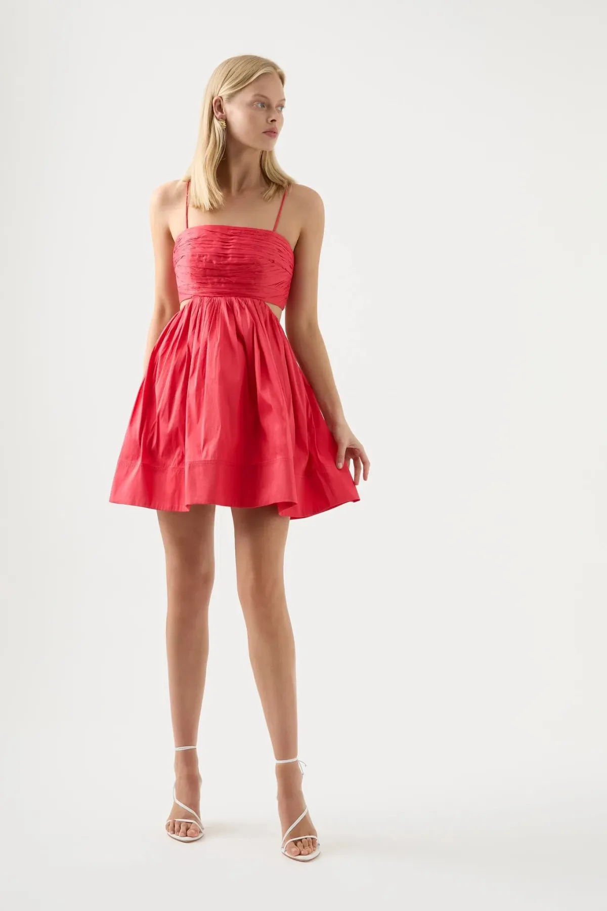 Aje Liza Ruched Baby Doll Mini Dress Rouge Pink Size 14 for rent on The Volte - main image