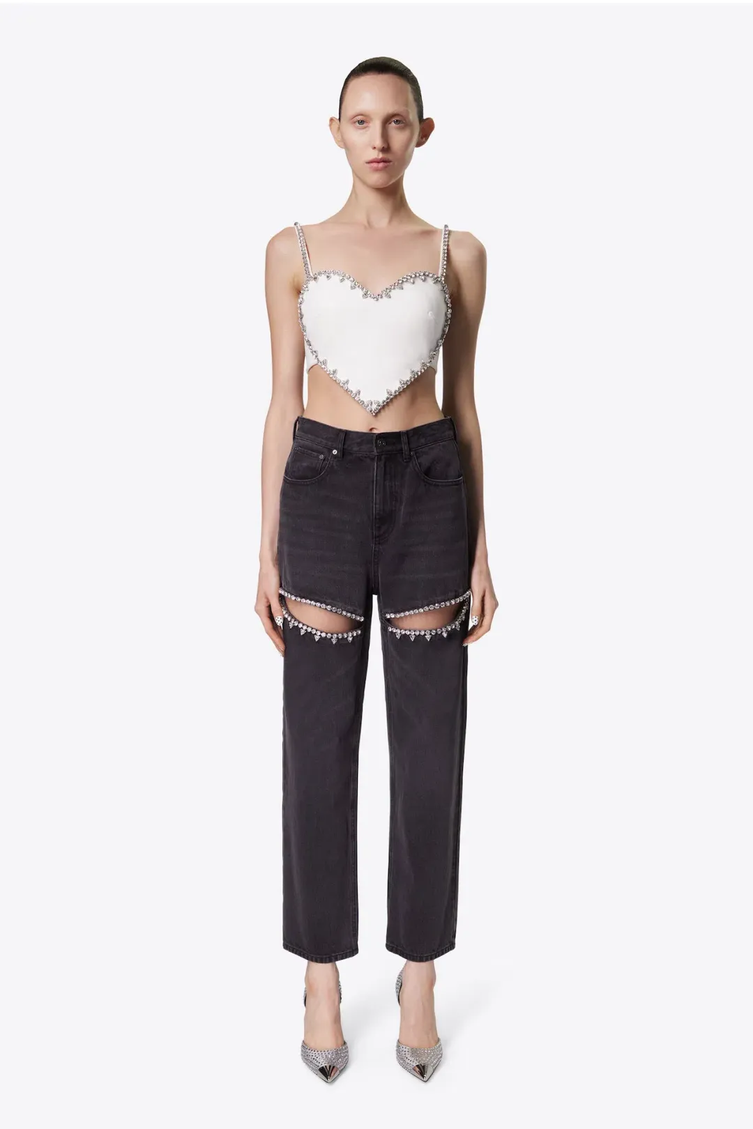 Area Crystal Slit Jeans Black Size 26 / AU 8 for rent on The Volte - main image