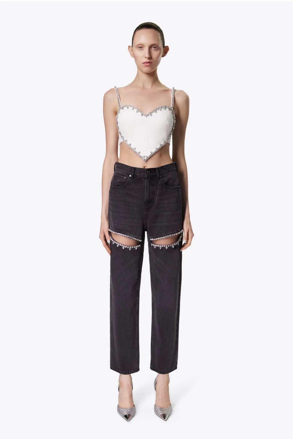 Area Crystal Slit Jeans Black Size 26 / AU 8 for rent on The Volte - main image