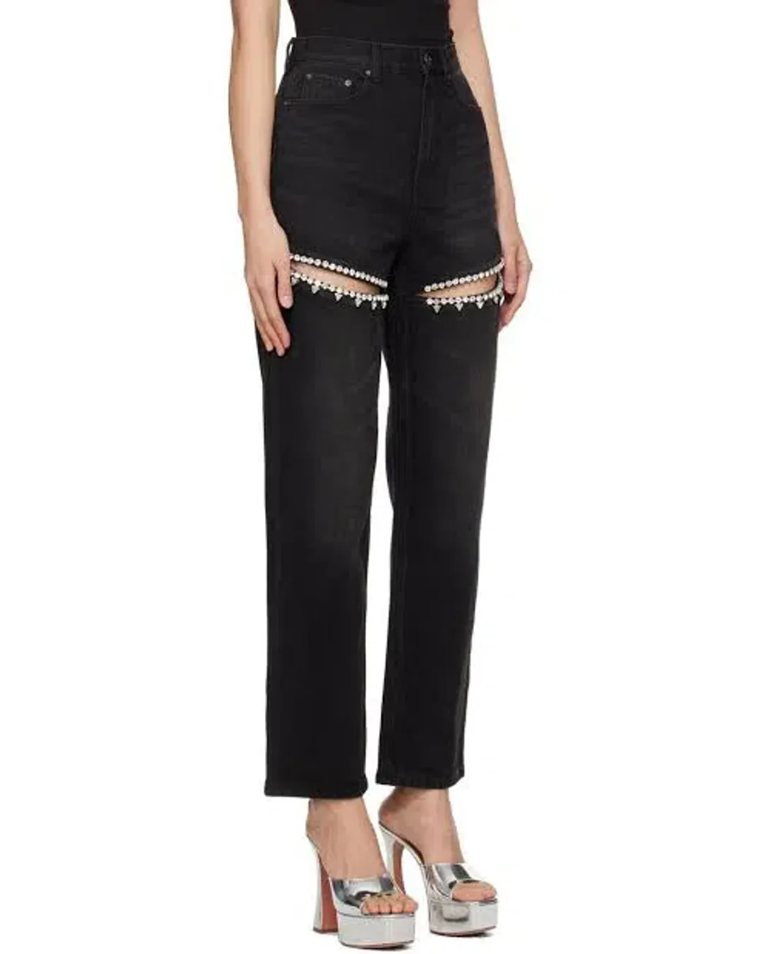 Area Crystal Slit Jeans Black Size 26 / AU 8 for rent on The Volte - main image