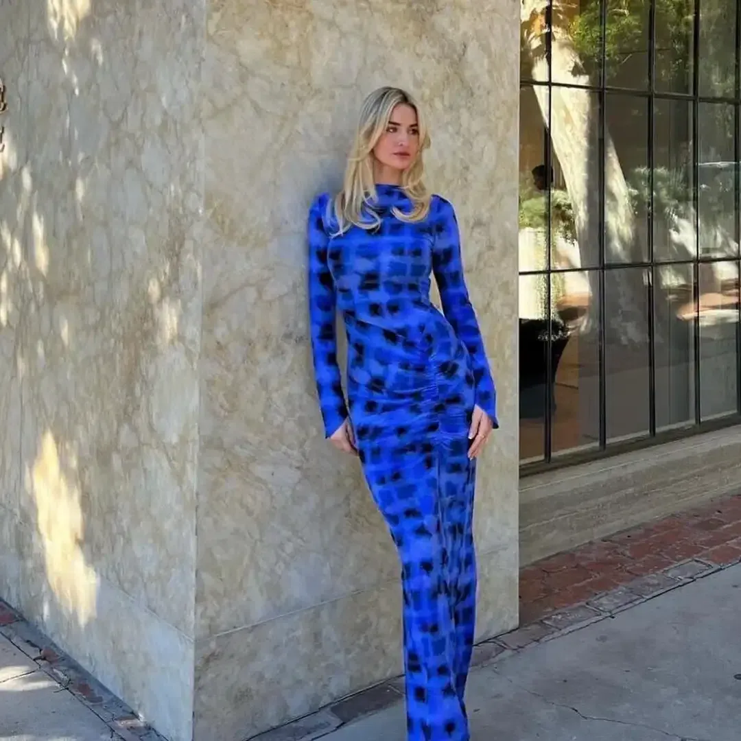 Suboo Shibori Long Sleeve Rouched Maxi Dress Blue Size M / AU 10 for rent on The Volte - main image