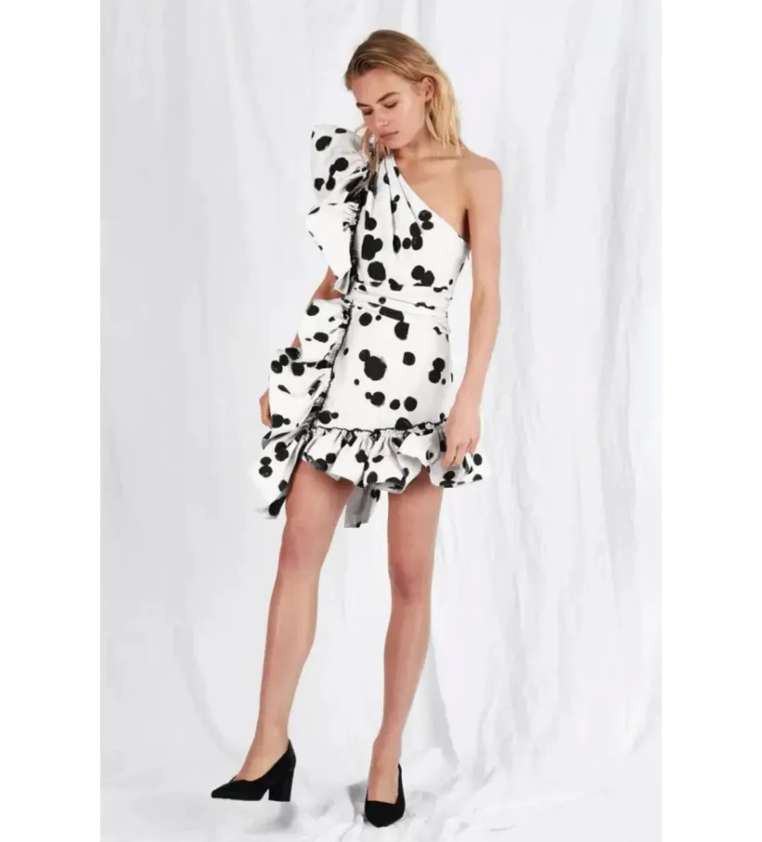 Aje Beronia Asymmetric Mini Dress in Black & White Size AU 8 for rent on The Volte - main image
