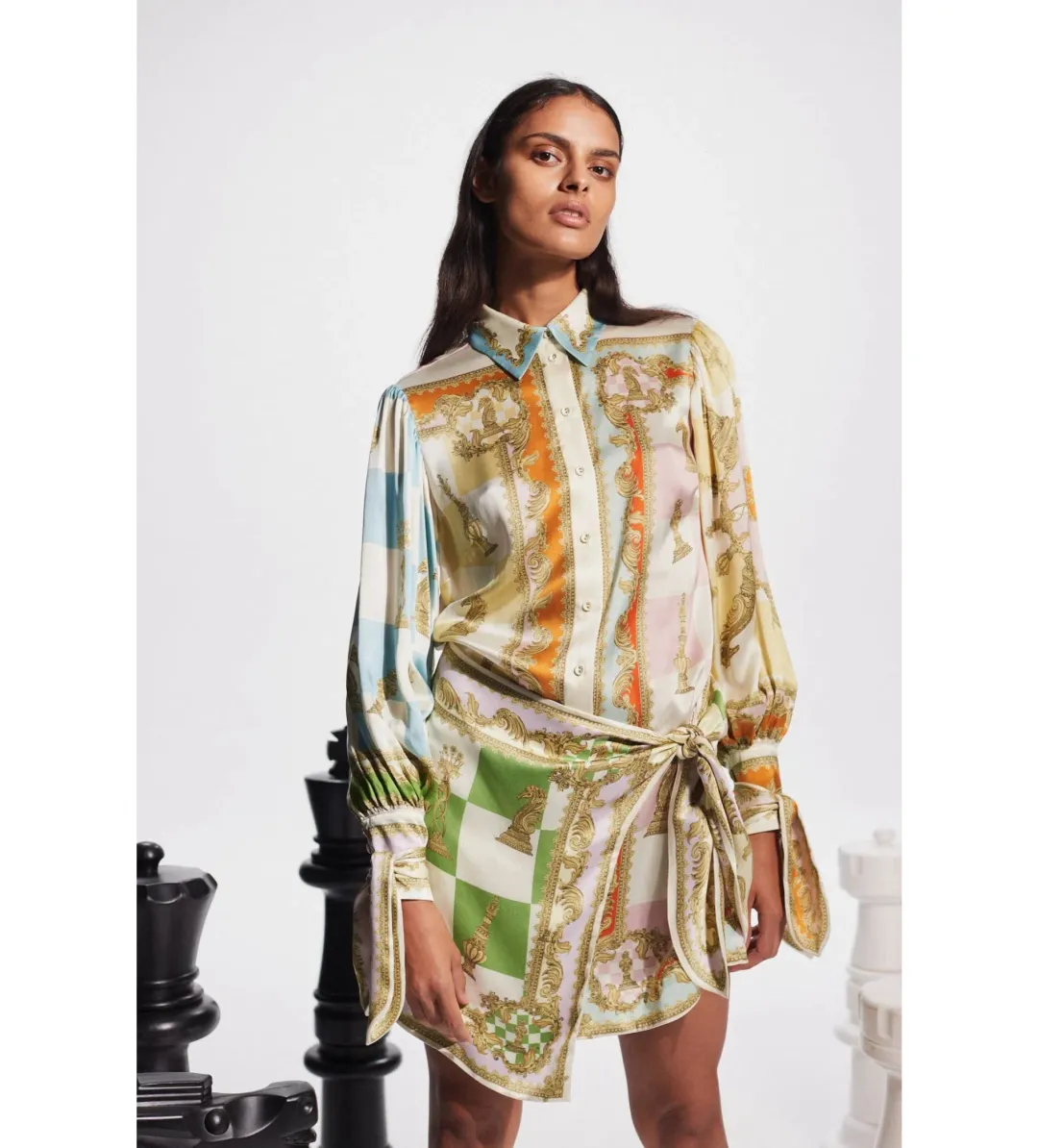 Alemais Checkmate Silk Mini Dress Multi Print Size AU 16 for rent on The Volte - main image