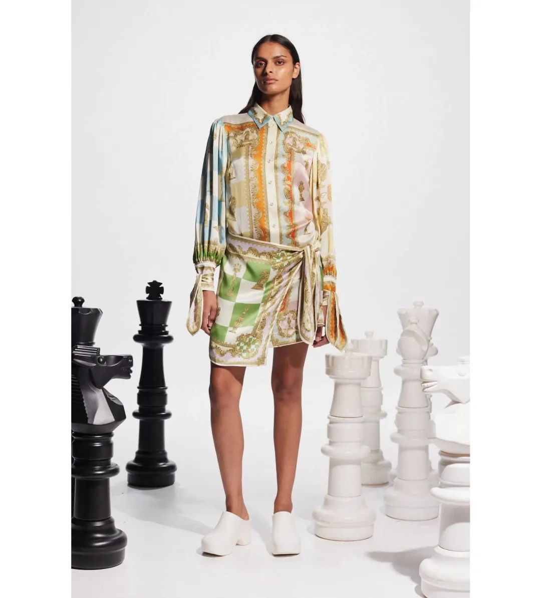 Alemais Checkmate Silk Mini Dress Multi Print Size AU 16 for rent on The Volte - main image