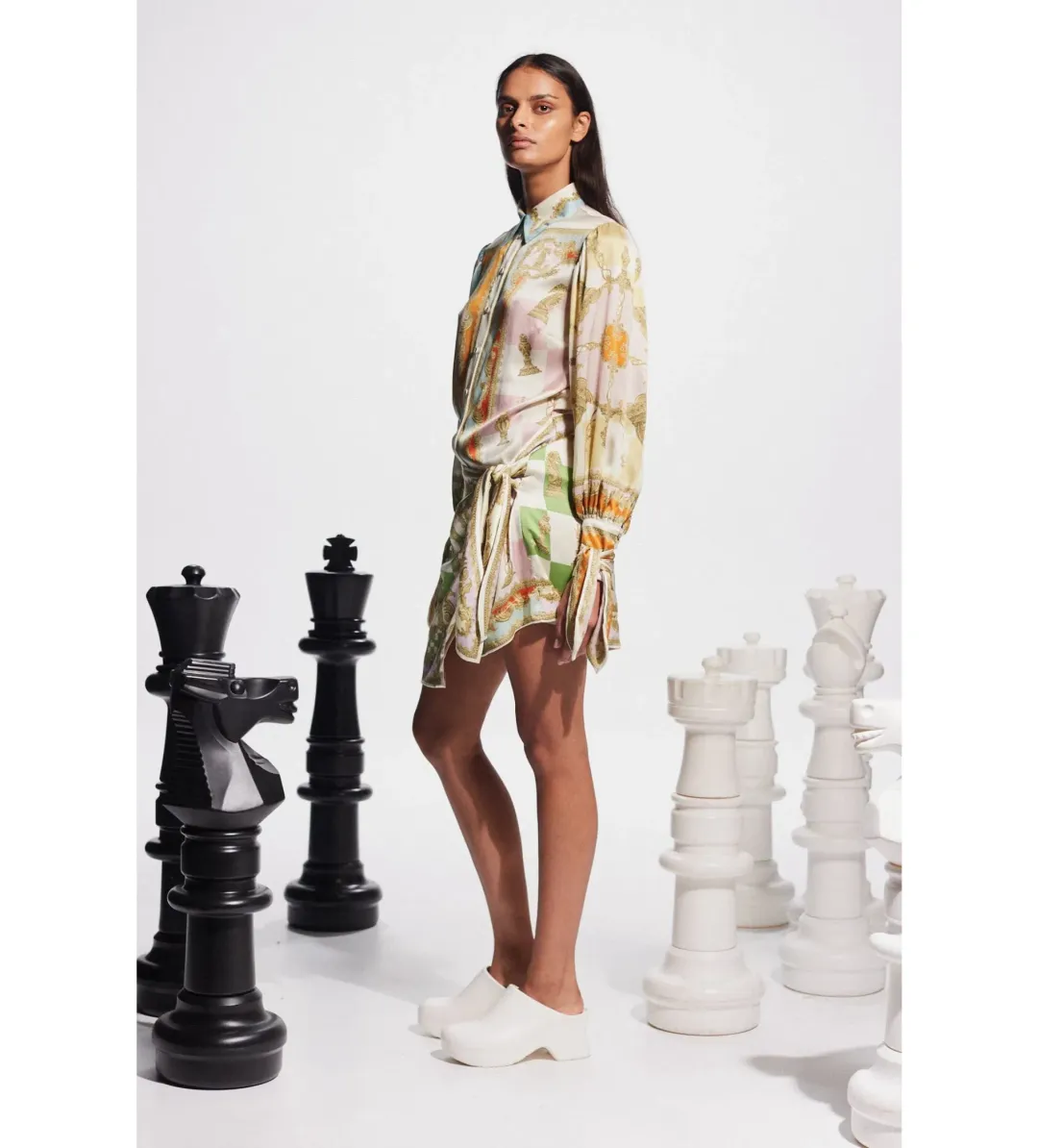 Alemais Checkmate Silk Mini Dress Multi Print Size AU 16 for rent on The Volte - main image