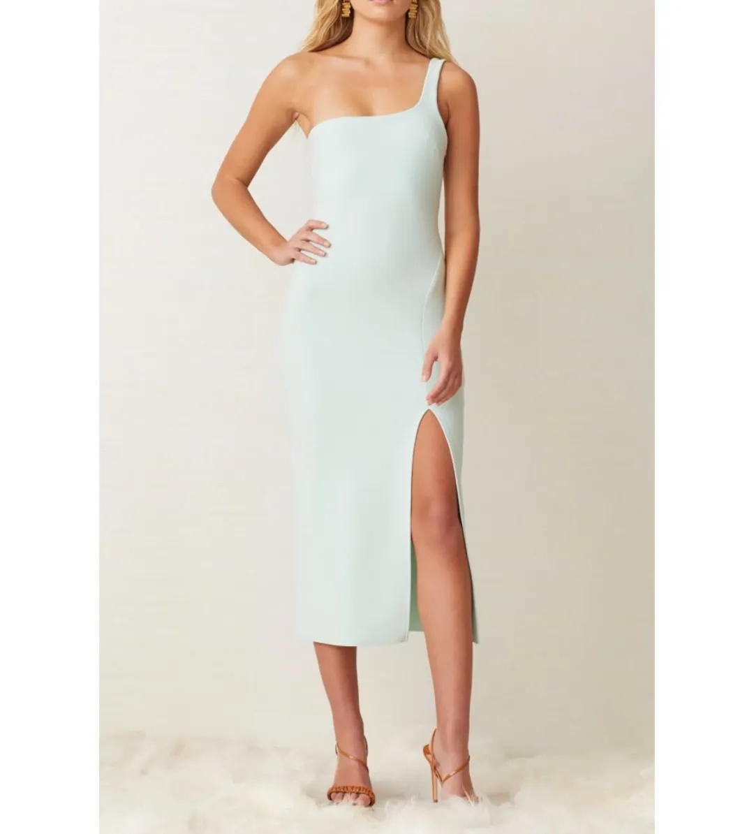 Bec & Bridge Ariel One Shoulder Midi Dress in Mint Size 8 for rent on The Volte - main image