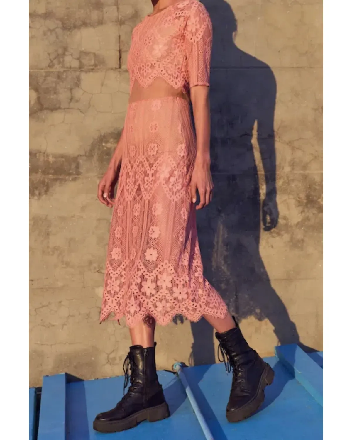 For Love & Lemons Lace Midi Dress Pink Size AU 6 for rent on The Volte - main image