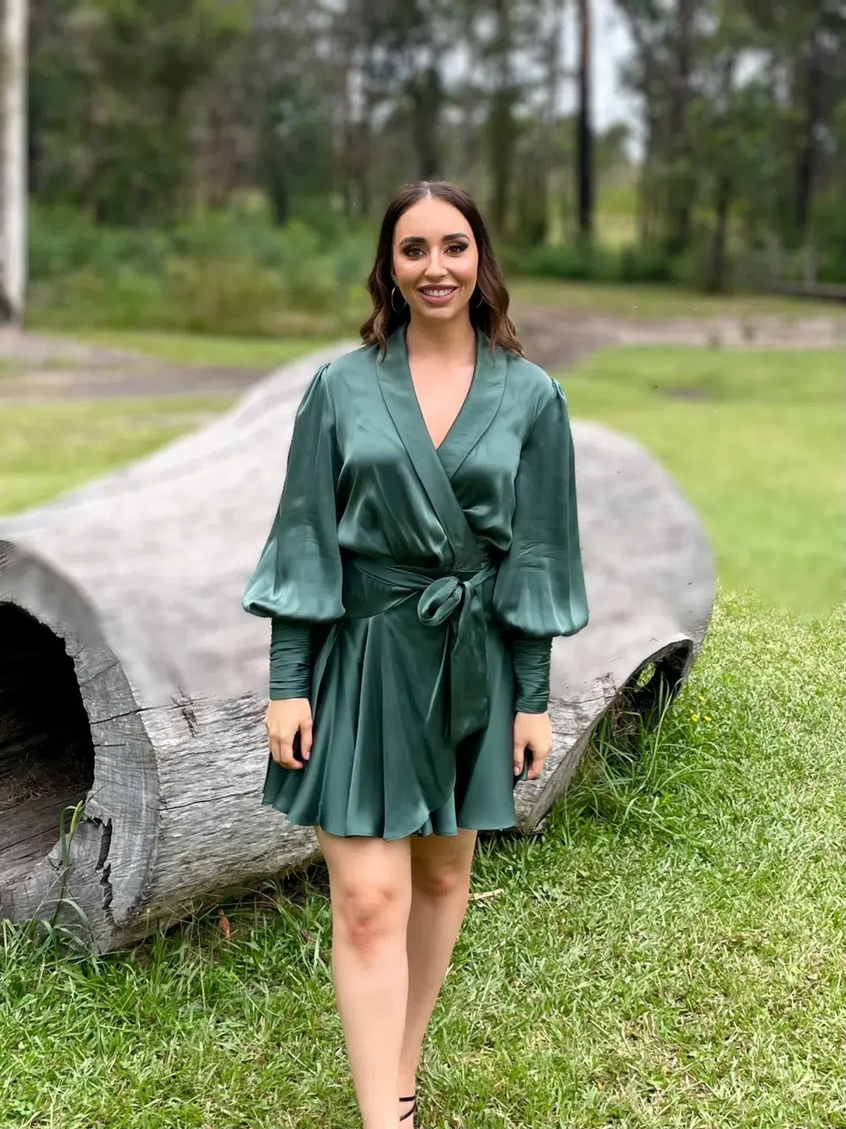 Zimmermann Silk Wrap Mini Dress in Green Size 3 / AU 14 for rent on The Volte - main image