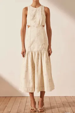 Shona Joy Monica Panelled Cut Out Midi Dress Cream Size 10 for rent on The Volte - image 1