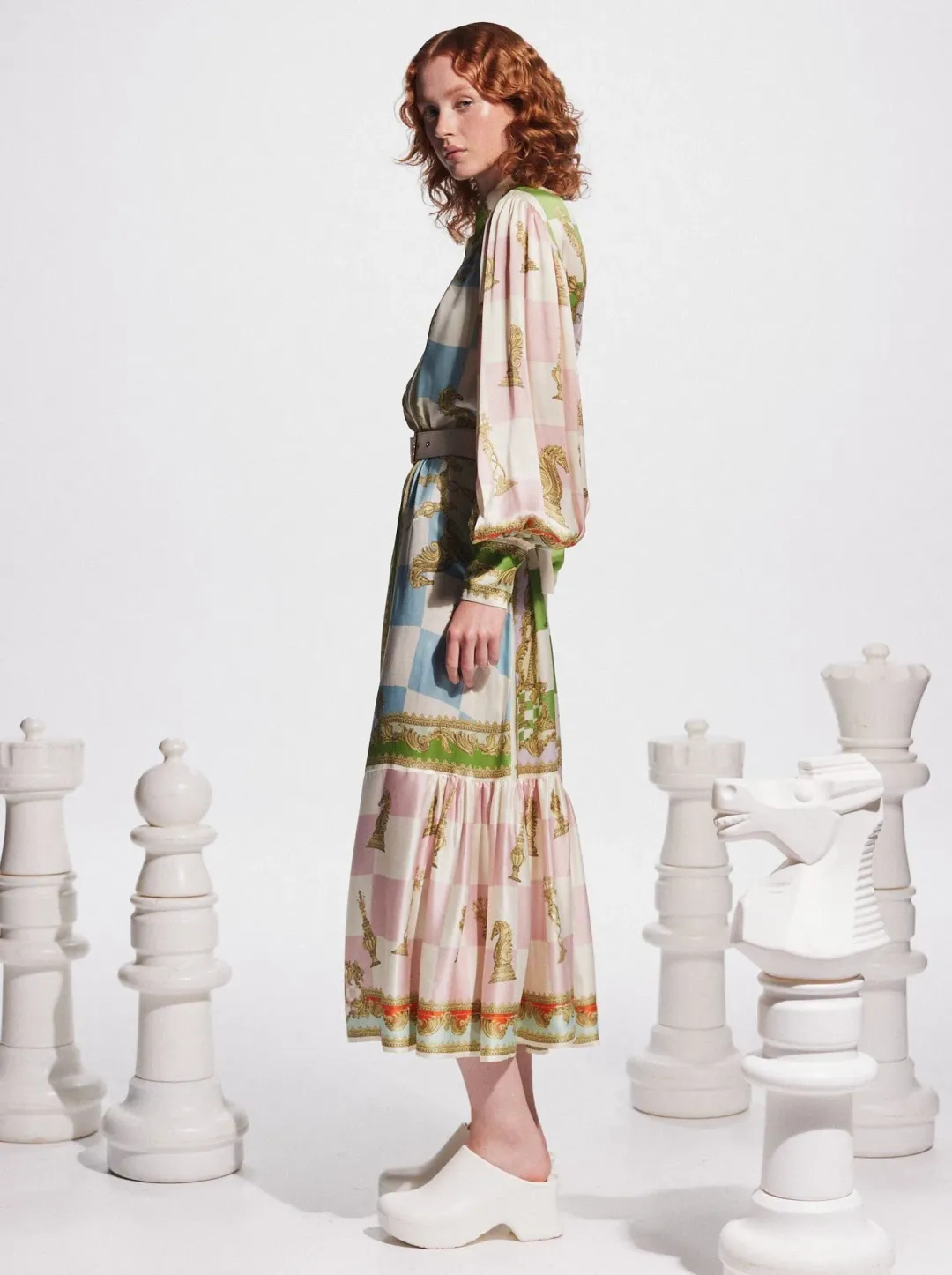 Alemais Checkmate Silk Midi Shirtdress Multi Size 12  for rent on The Volte - main image