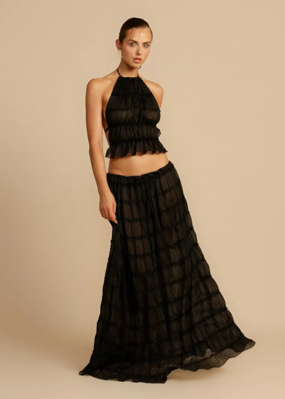Arcina Ori Juliette Halter Top & Maxi Skirt Set in Black Size S (6-10 AU) for rent on The Volte - main image