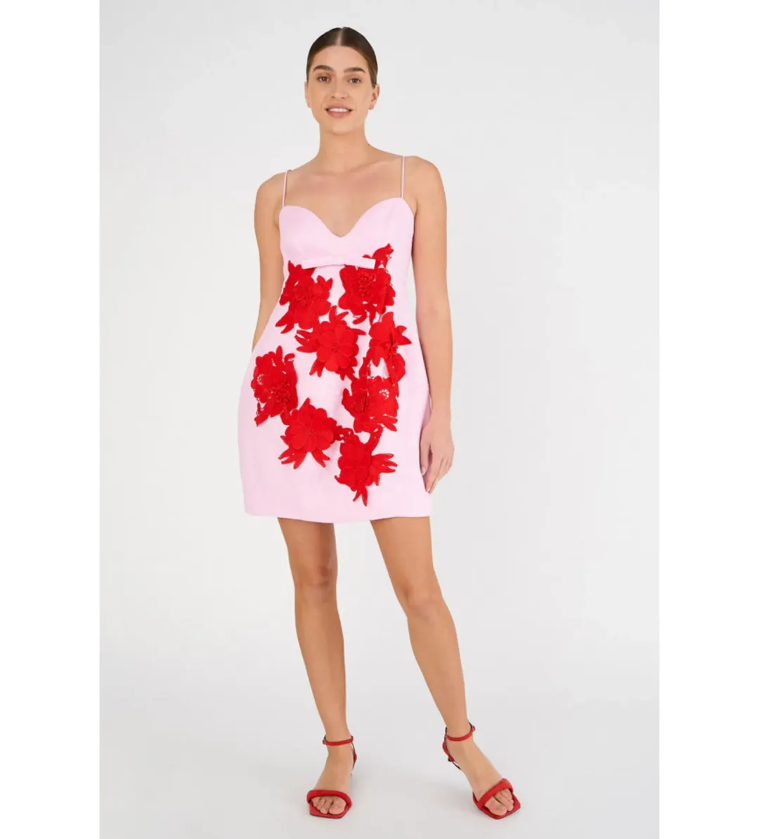 Oroton Contrast 3D Flower Mini Dress in Rose/Poppy Size 6  for rent on The Volte - main image