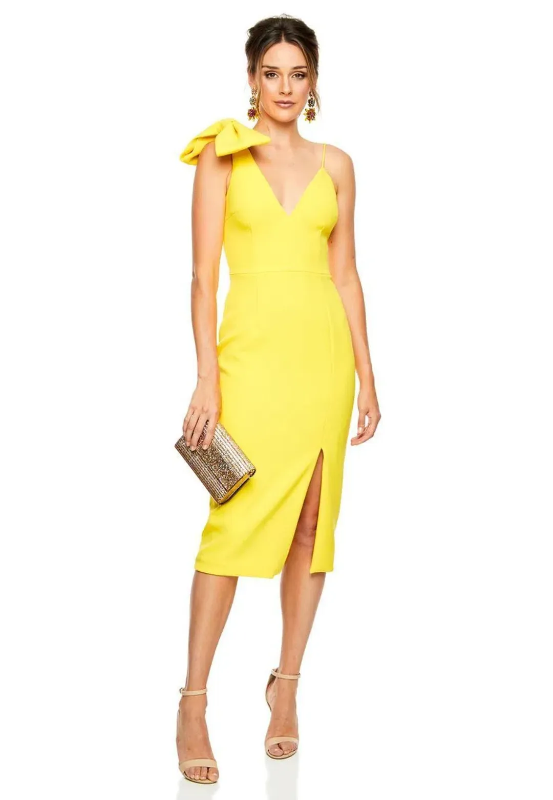 Rebecca Vallance Love Bow Midi Dress Yellow Size 8 for rent on The Volte - main image