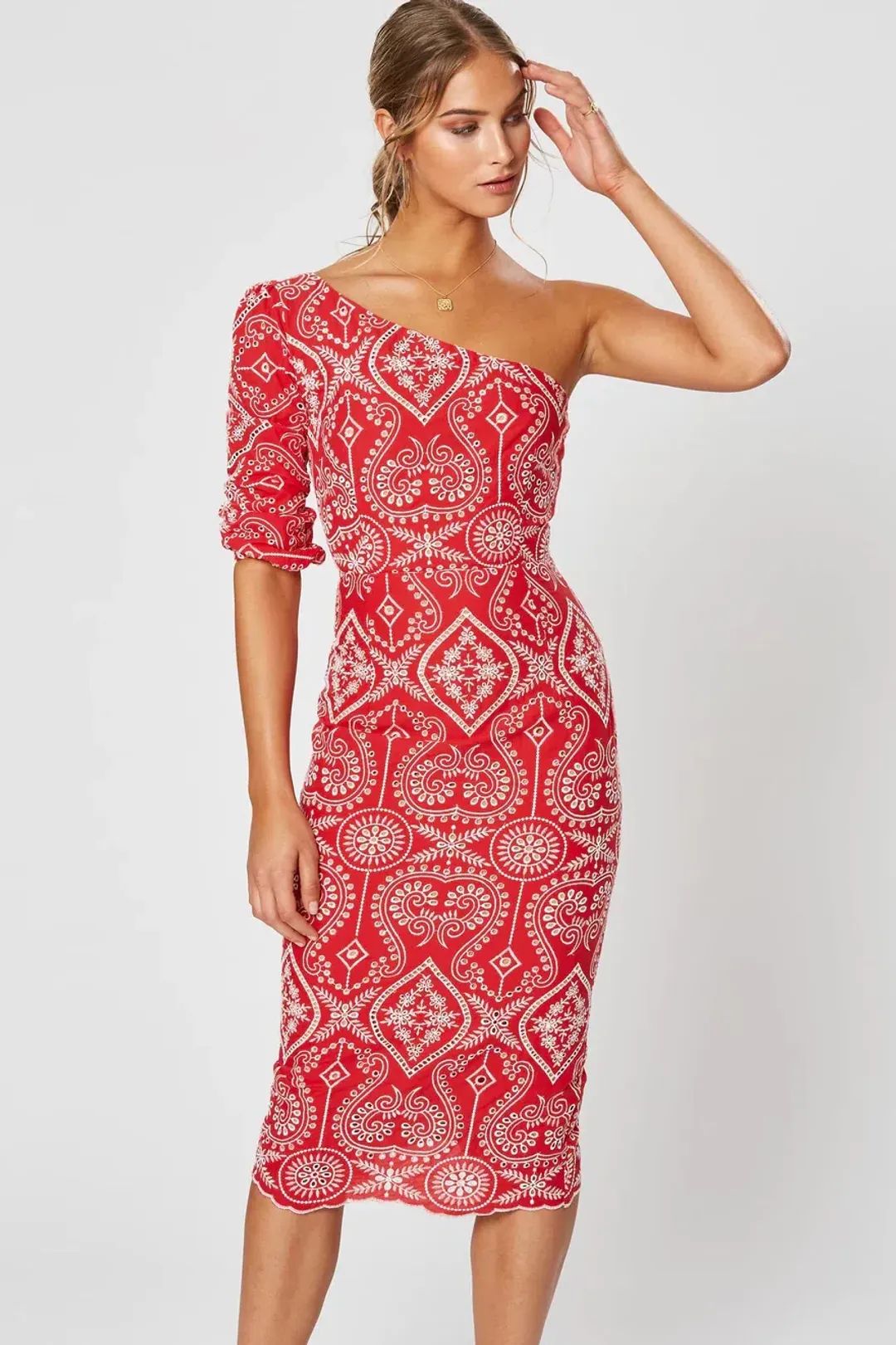 Winona Leila One Shoulder Midi Dress Red Size 10 for rent on The Volte - main image