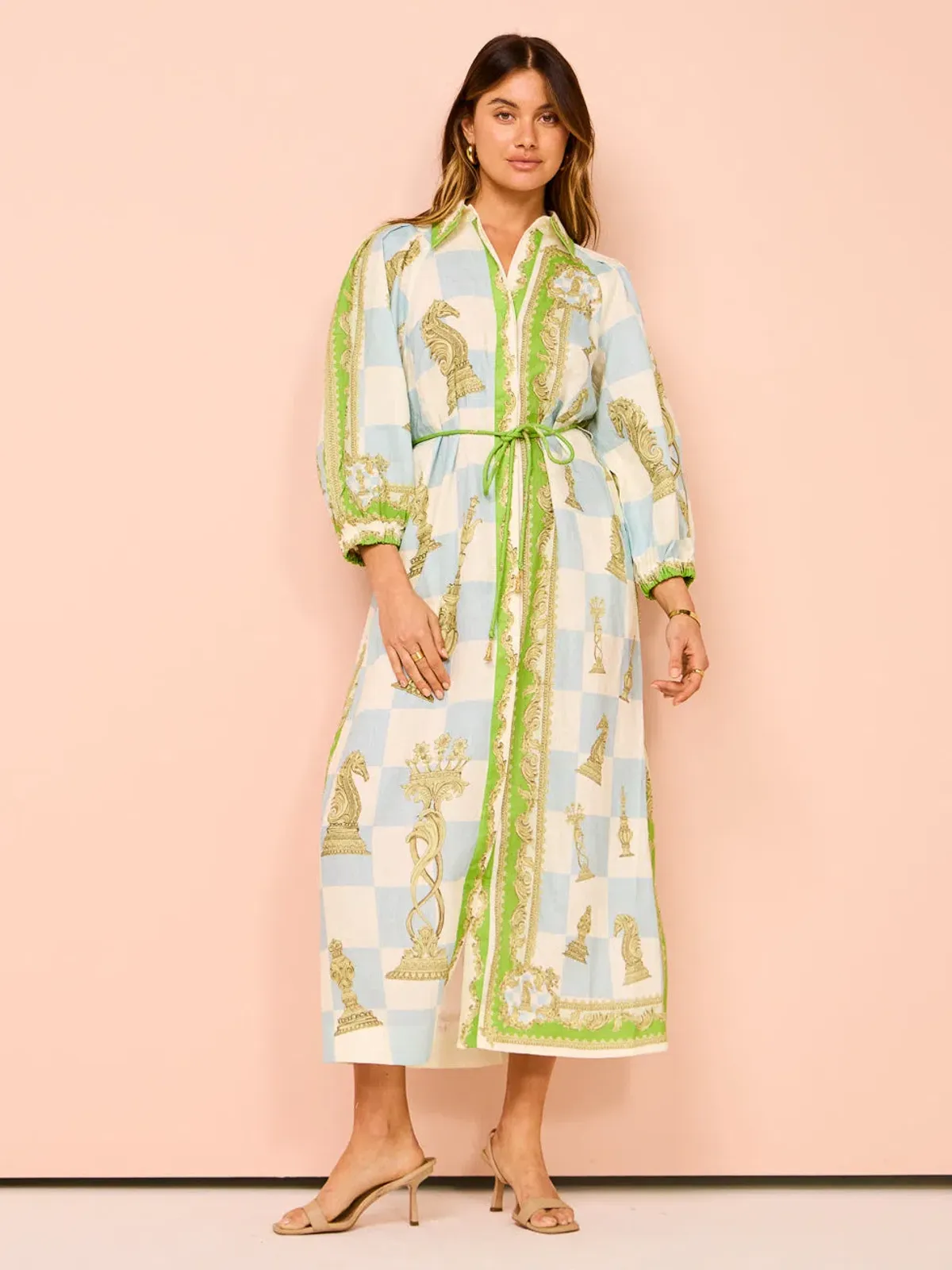 Alemais Checkmate Linen Shirtdress Multi Size 12 for rent on The Volte - main image
