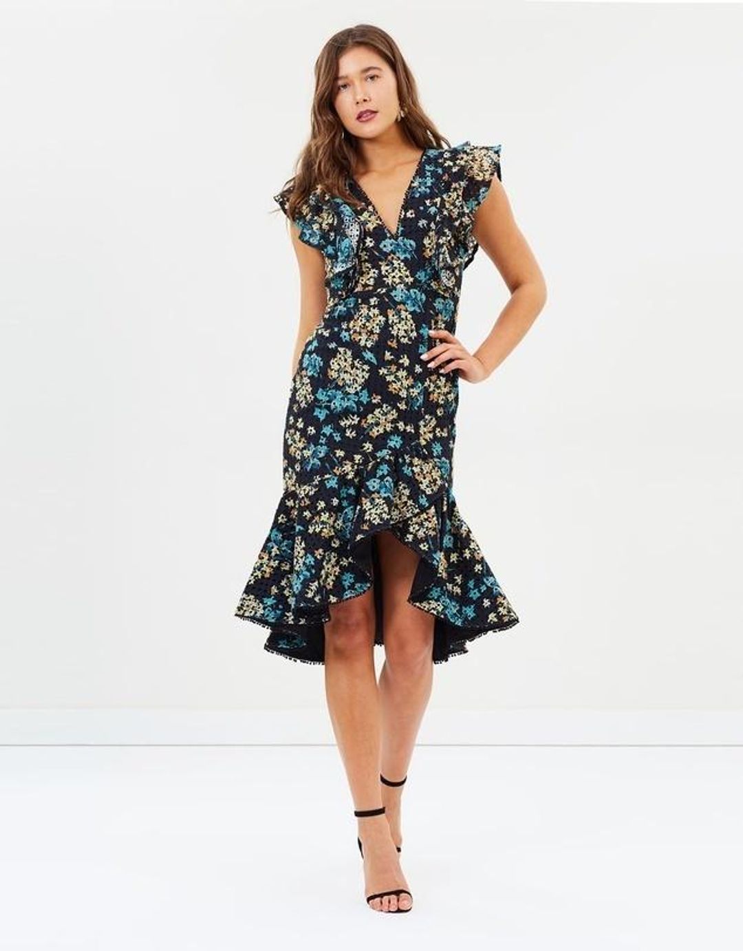 Talulah Stormy Crochet Flounce Midi Dress Floral Size 10 for rent on The Volte - main image