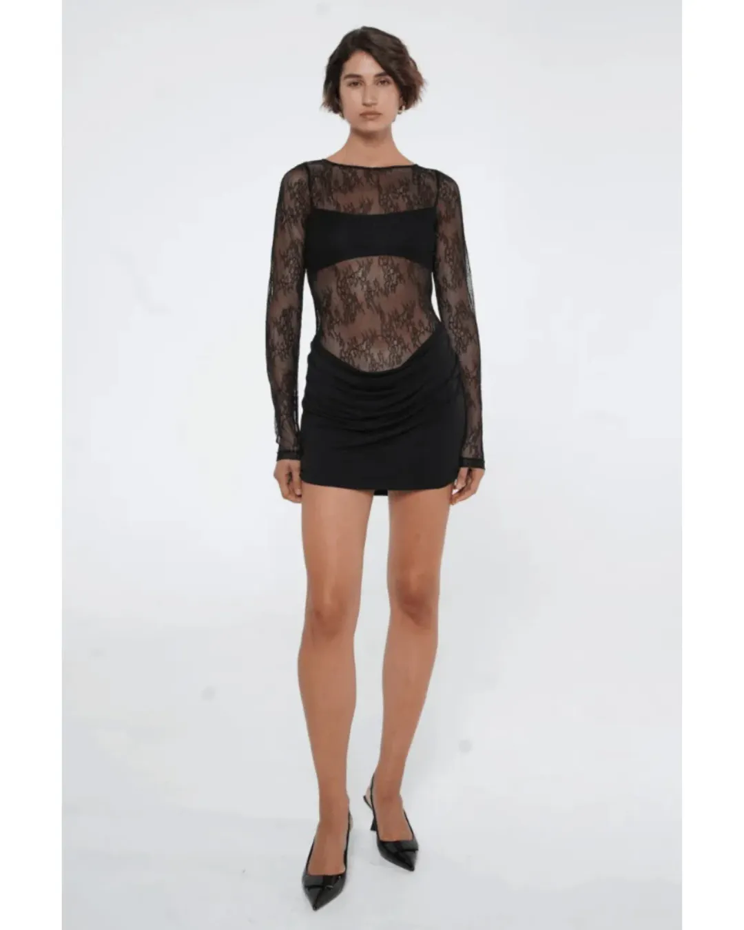 BENNI The Yana Lace Mini Dress Black Size AU 10 for rent on The Volte - main image