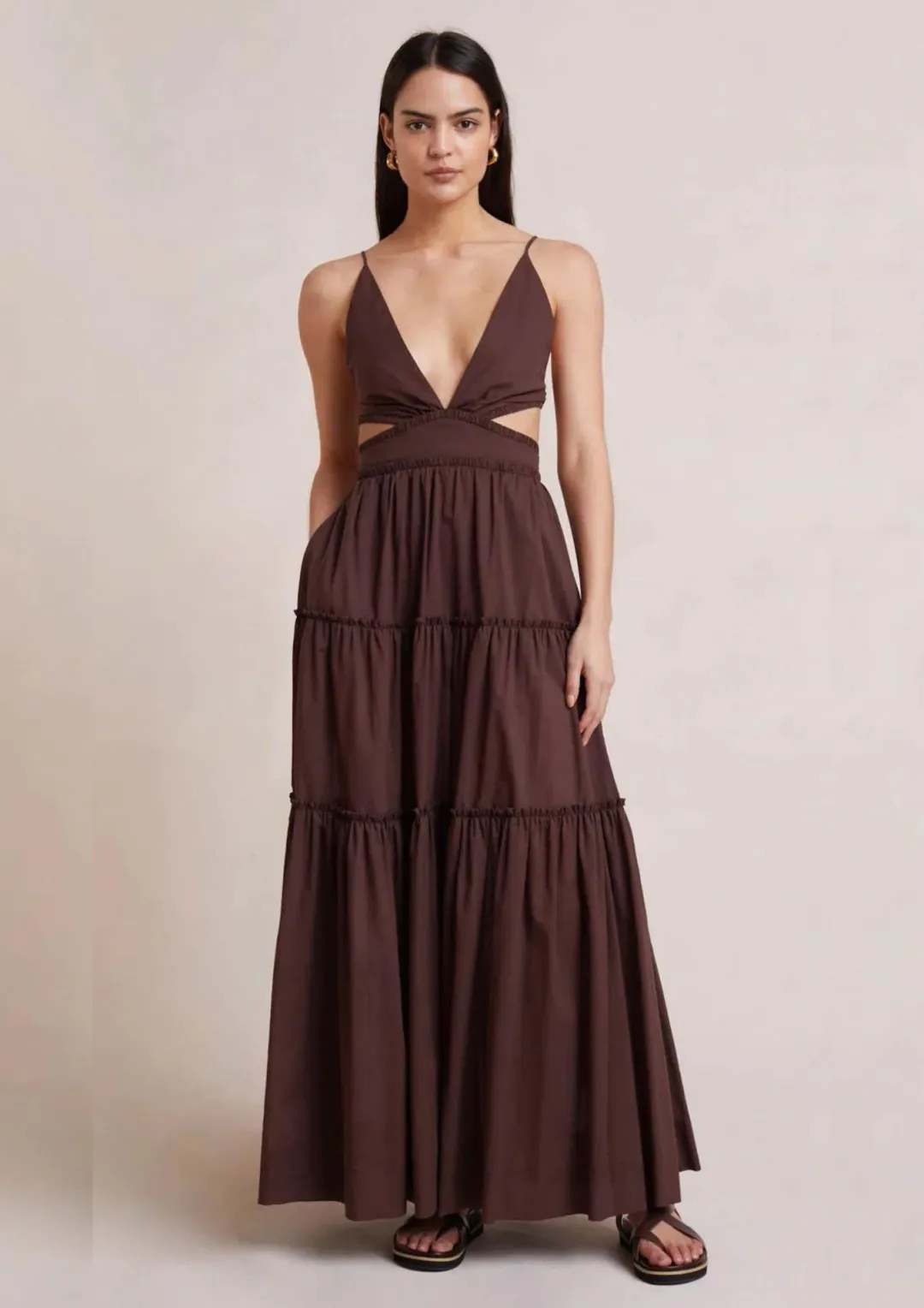 Bec & Bridge Carla V Maxi Dress in Chocolate Brown Size 8 for rent on The Volte - main image