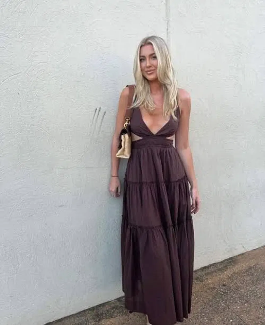 Bec & Bridge Carla V Maxi Dress in Chocolate Brown Size 8 for rent on The Volte - main image