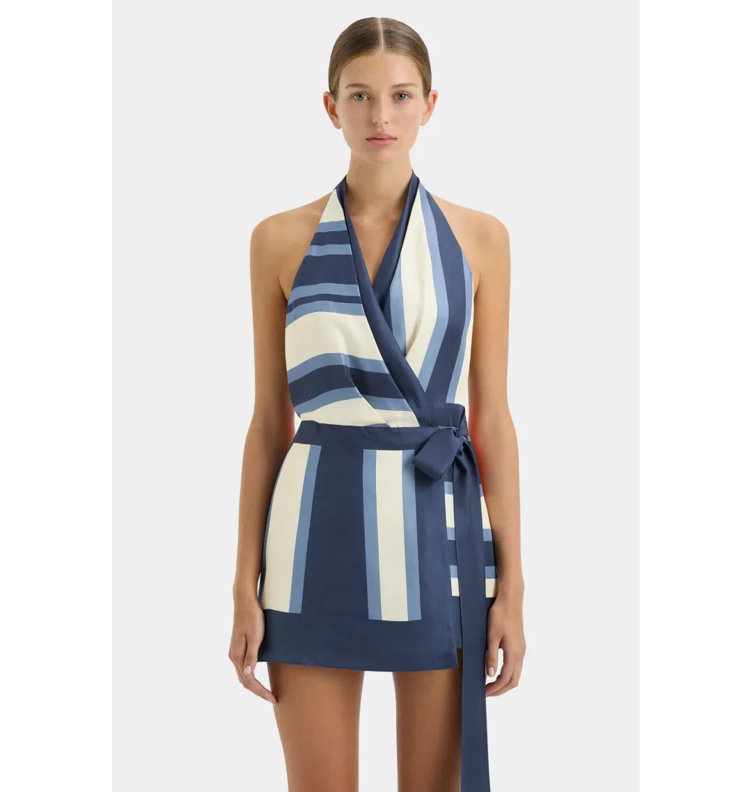 Sir the Label Dazed Wrap Halter Mini Dress in Studio Print Size 4 / AU 14 for rent on The Volte - main image