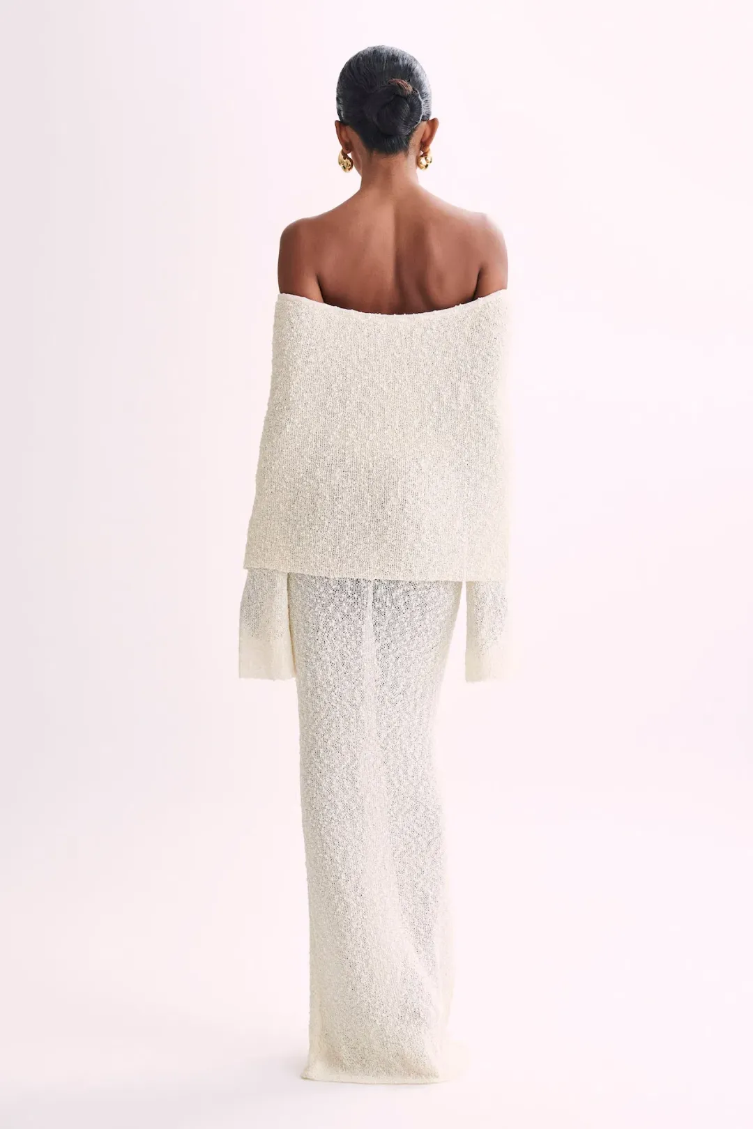 Meshki Marisol Off Shoulder Boucle Maxi Dress in Ivory Size M / AU 10 for rent on The Volte - main image