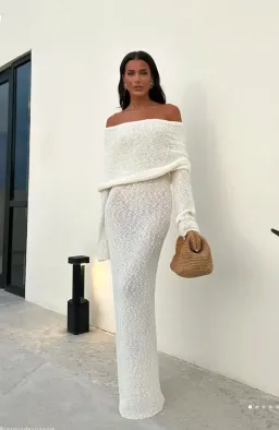 Meshki Marisol Off Shoulder Boucle Maxi Dress in Ivory Size M / AU 10 for rent on The Volte - image 3