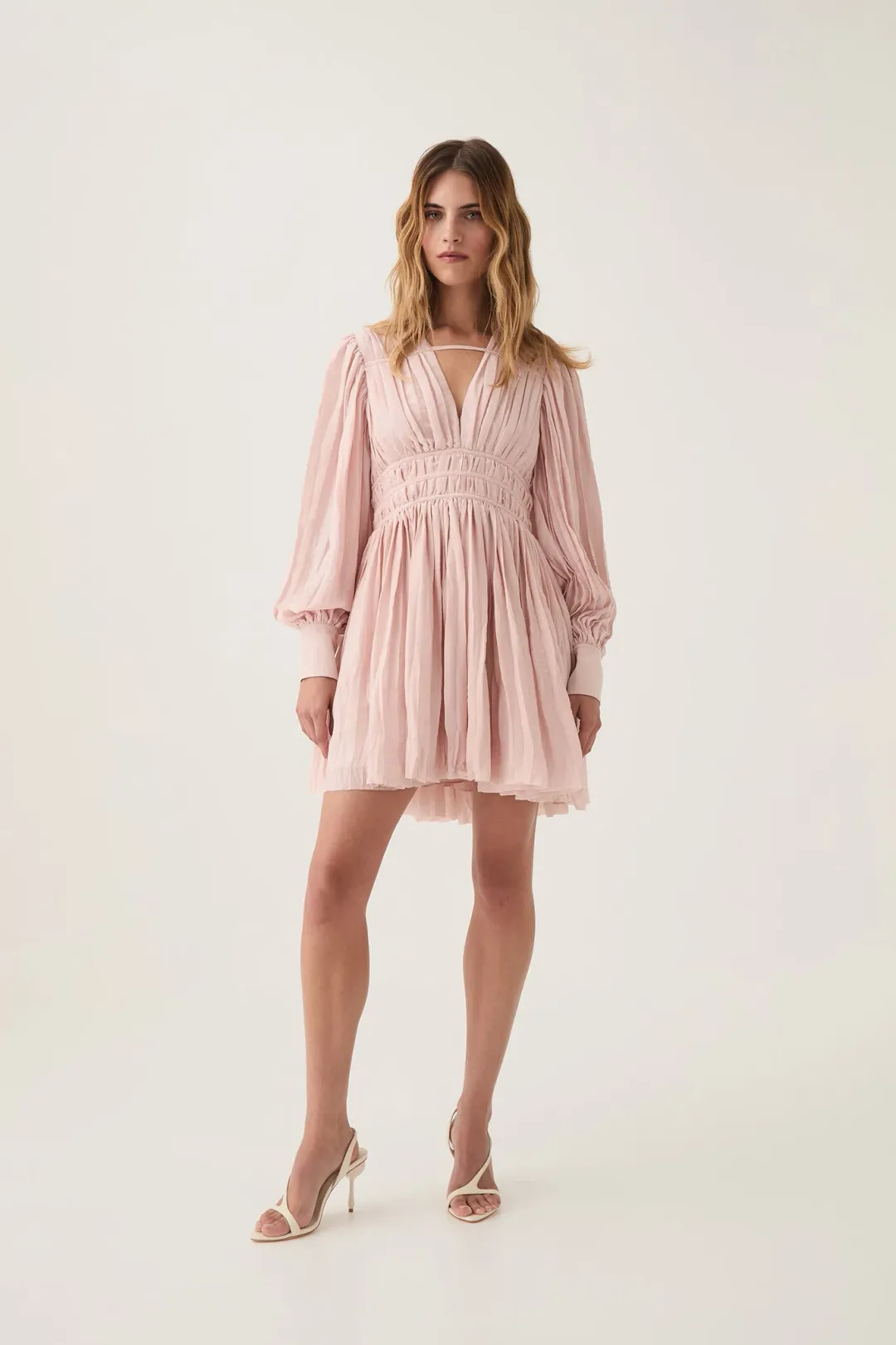 Aje Catalyst Pleated Mini Dress Blush Pink Size 8 for rent on The Volte - main image