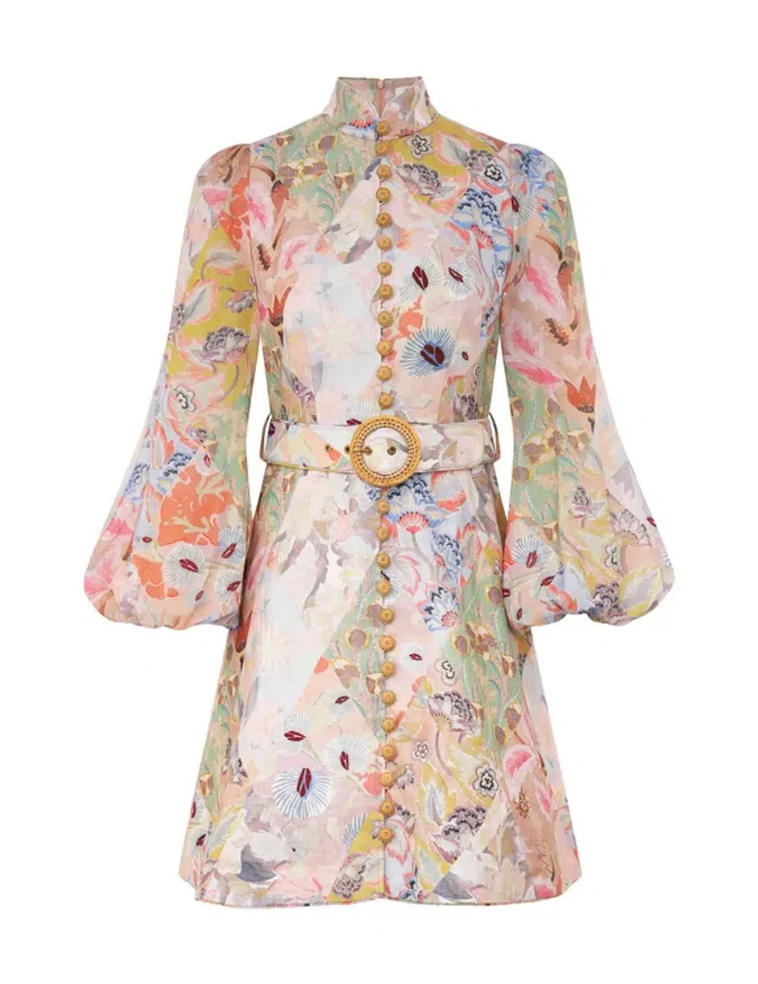 Zimmermann The Illustration Belted Mini Dress in Multi Floral Diamond  Size 3 / AU 14 for rent on The Volte - main image