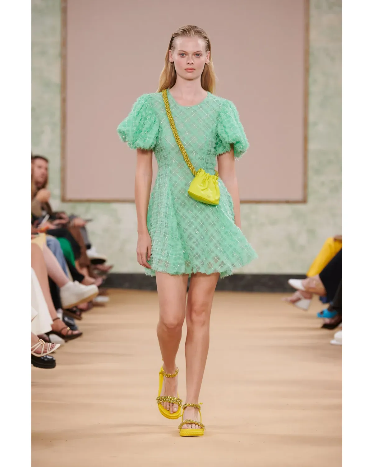 Aje Context Embellished Mini Dress Marine Green Size AU 10 for rent on The Volte - main image