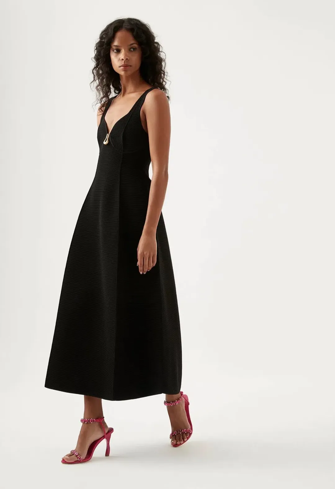 Aje Marisole Knit Midi Dress Black Size AU 10 for rent on The Volte - main image