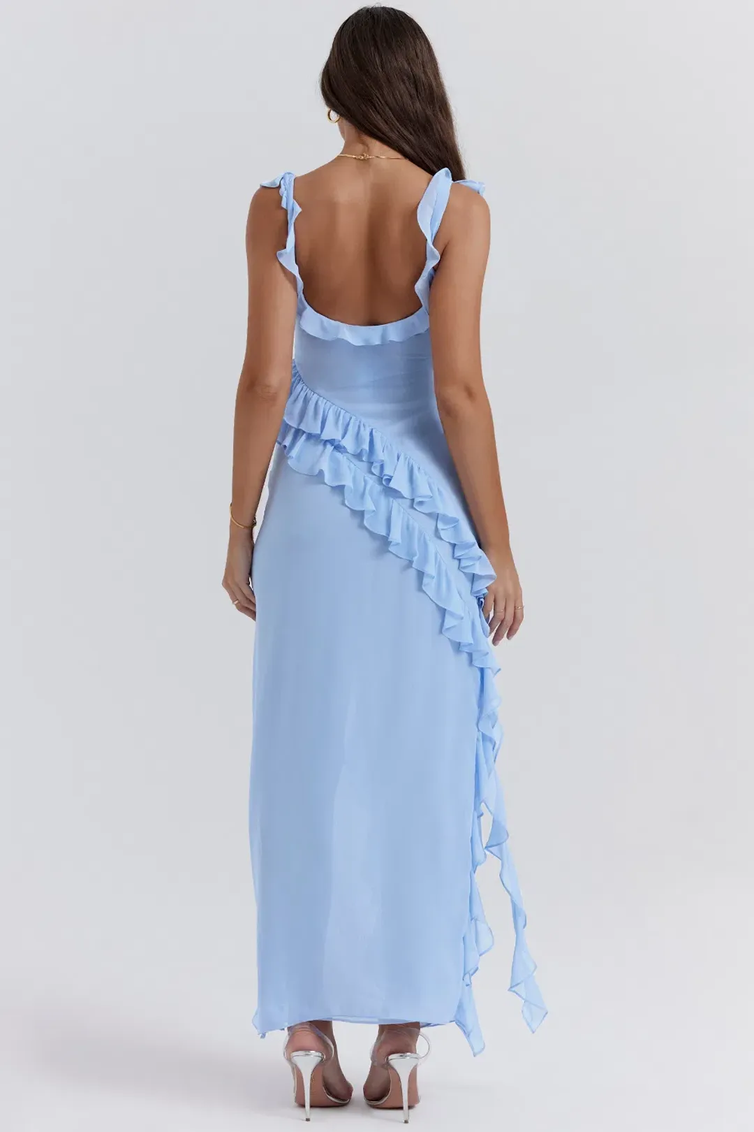 House of CB Ariela Ruffle Maxi Dress in Soft Blue Size S / AU 8 for rent on The Volte - main image