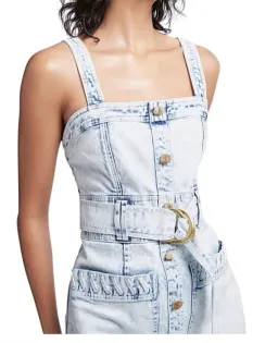 Aje Crafted Sleeveless Denim Mini Dress Acid Wash Size 10 for rent on The Volte - image 3
