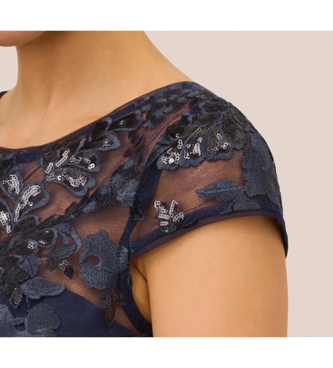 Adrianna Papell Sequin Floral Short Sleeve Mini Dress with Popover in Navy Size AU 6 for rent on The Volte - main image