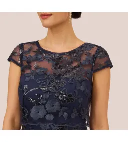 Adrianna Papell Sequin Floral Short Sleeve Mini Dress with Popover in Navy Size AU 6 for rent on The Volte - image 4
