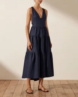 Shona Joy Ligia Plunged Cross Back Midi Dress Navy Size 14 for rent on The Volte - image 2