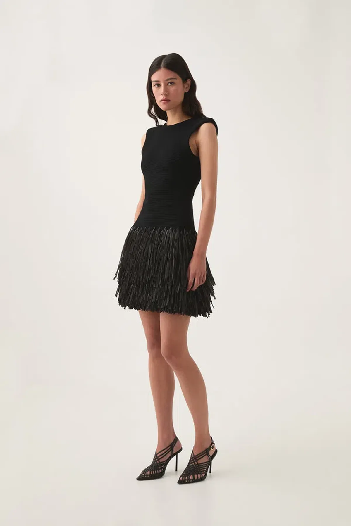 Aje Rushes Raffia Knit Mini Dress in Black Size S (8) for rent on The Volte - main image