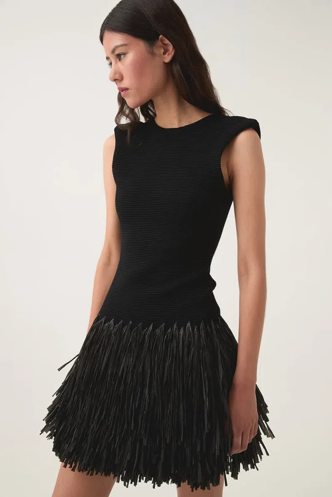 Aje Rushes Raffia Knit Mini Dress in Black Size S (8) for rent on The Volte - main image
