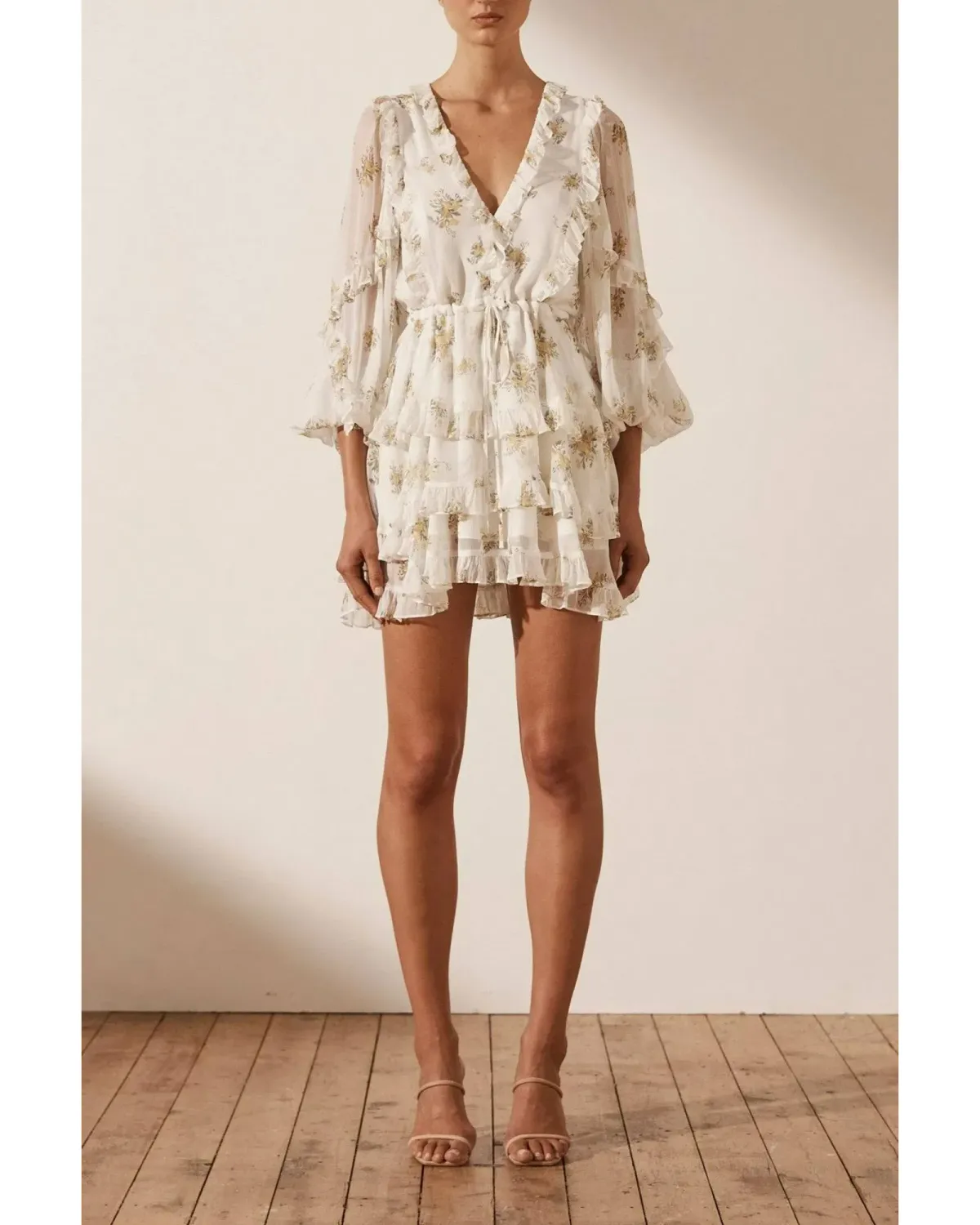 Shona Joy Julieta Balloon Sleeve Frill Mini Dress Print Size AU 14 for rent on The Volte - main image
