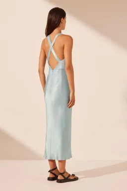 Shona Joy Camille Lace Cross Back Midi Dress Cool Blue/Black Size 6 for rent on The Volte - image 2