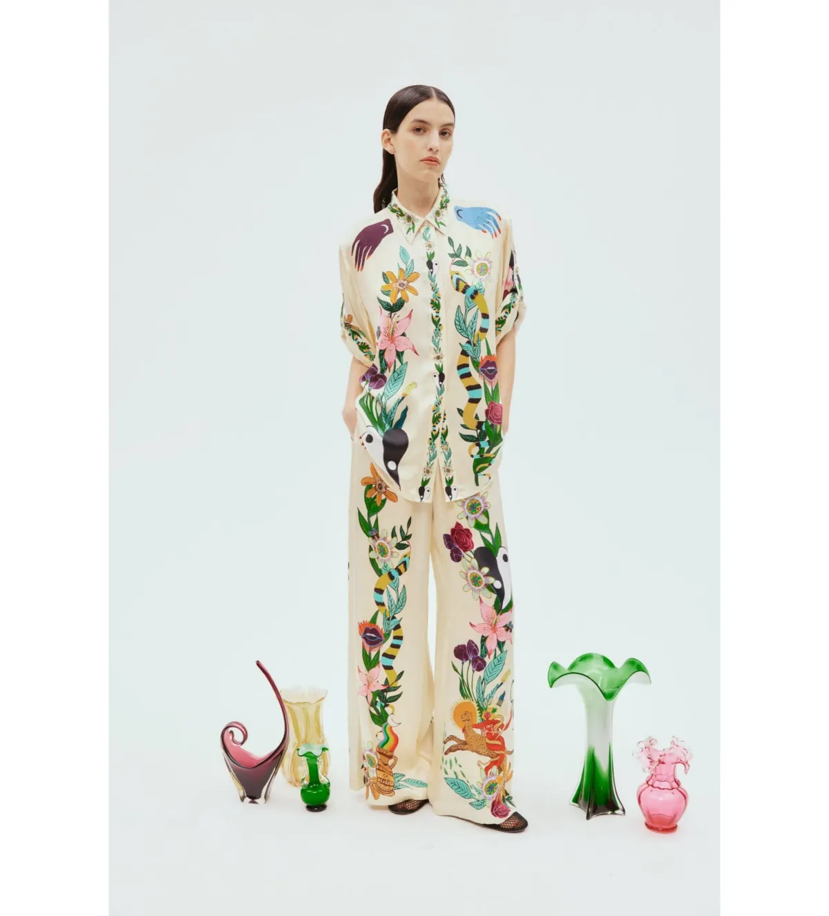 Alemais Meagan Oversized Silk Shirt & Pants Set Print Size 8  for rent on The Volte - main image
