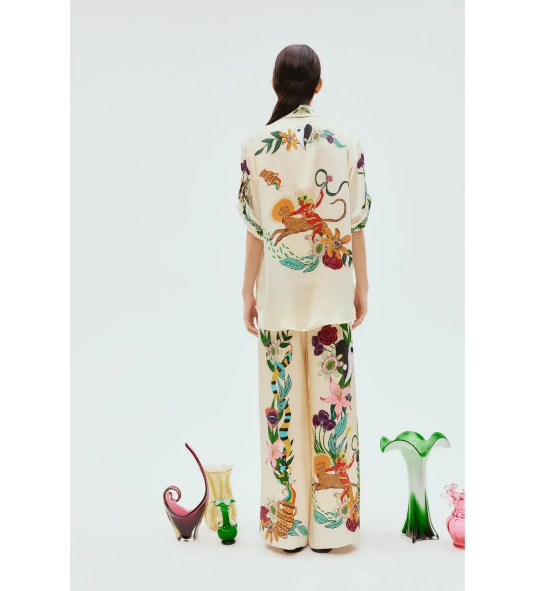 Alemais Meagan Oversized Silk Shirt & Pants Set Print Size 8  for rent on The Volte - main image