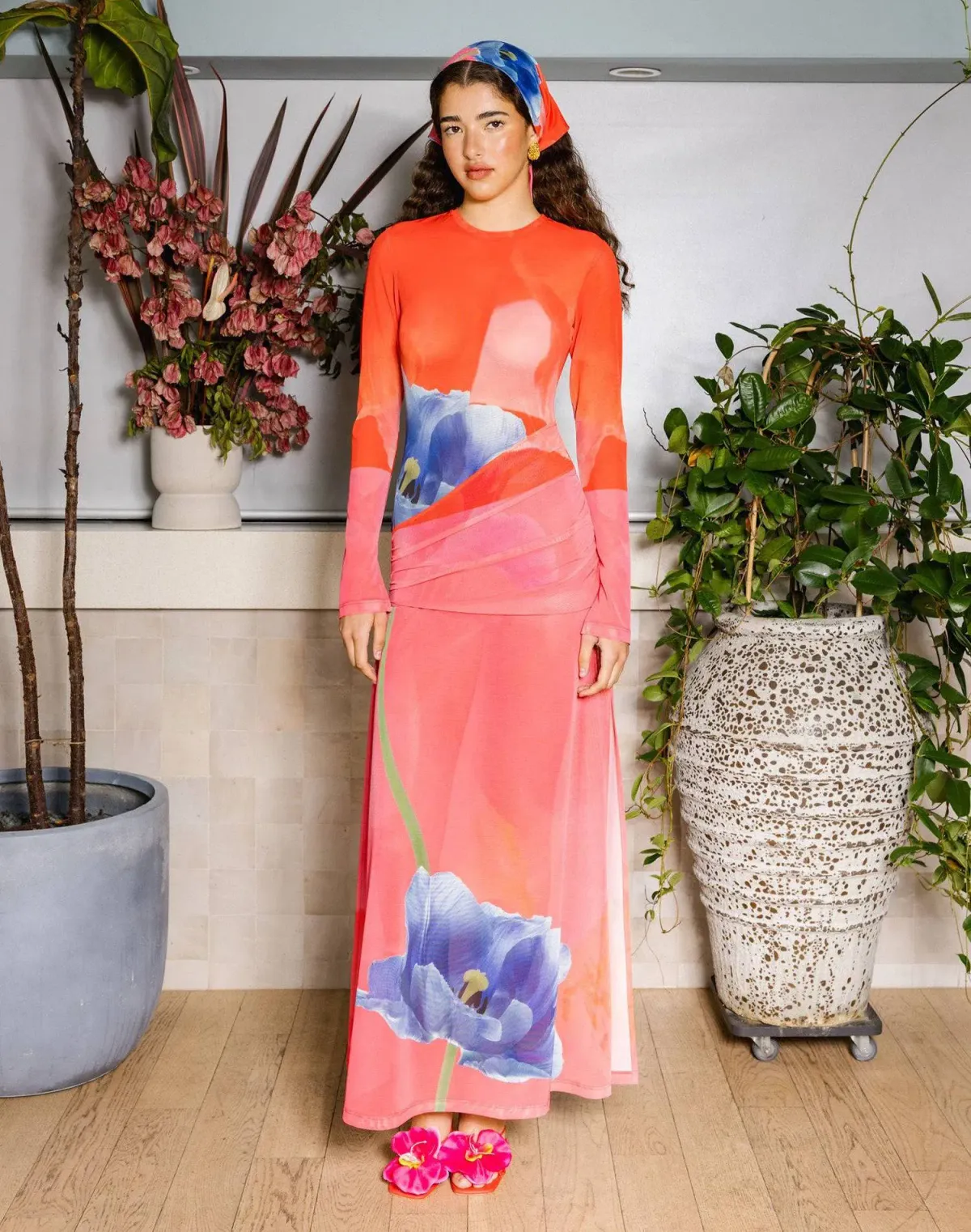 With Harper Lu Panel Maxi Dress Mesh Contrast Poppy Size L / AU 12  for rent on The Volte - main image