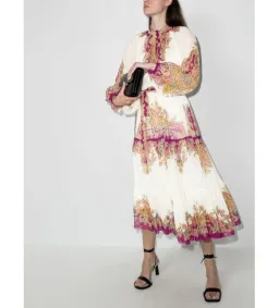 Zimmermann Teddy Paisley-print Midi Dress in White Size 0/Au 8  for rent on The Volte - image 1