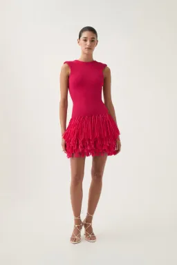 AJE Rushes Raffia Knit Mini Dress Hot Pink Size Large / Size 12  for rent on The Volte - image 1